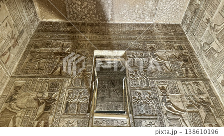 Beautiful bas-reliefs and ancient hieroglyphs from the Dendera Temple Complex, Qena, Egypt Beautiful bas-reliefs and ancient hieroglyphs from the Dendera Temple Complex, Qena, Egypt 138610196