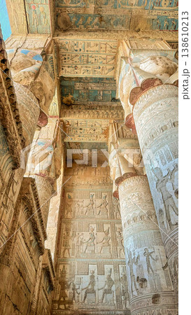 Beautiful vaults and bas-reliefs in the ancient temple complex of Dendera, Qena, Egypt 138610213