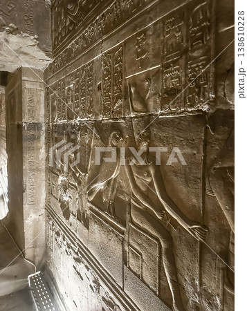 Beautiful bas-reliefs and ancient hieroglyphs from the Dendera Temple Complex, Qena, Egypt 138610228