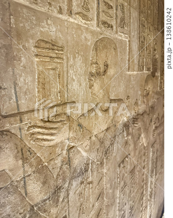 Beautiful bas-reliefs and ancient hieroglyphs from the Dendera Temple Complex, Qena, Egypt Beautiful bas-reliefs and ancient hieroglyphs from the Dendera Temple Complex, Qena, Egypt 138610242