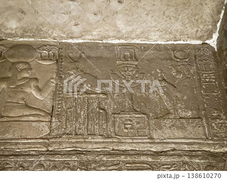 Beautiful bas-reliefs and ancient hieroglyphs from the Dendera Temple Complex, Qena, Egypt Beautiful bas-reliefs and ancient hieroglyphs from the Dendera Temple Complex, Qena, Egypt 138610270