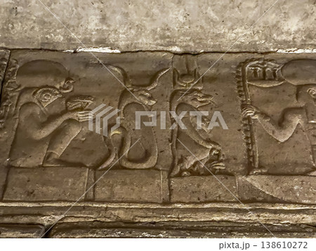 Beautiful bas-reliefs and ancient hieroglyphs from the Dendera Temple Complex, Qena, Egypt 138610272