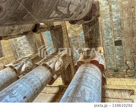 Beautiful vaults and bas-reliefs in the ancient temple complex of Dendera, Qena, Egypt 138610292