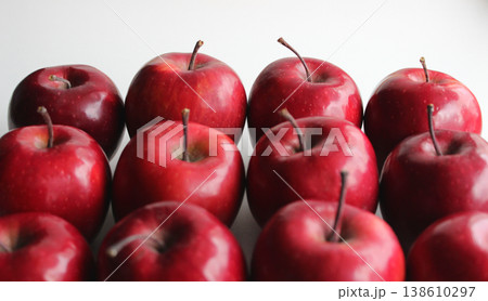 Juicy Red Apples Laid Out In Square Shape On Clean White Surface Angle View. Stock Photo For Healthy Diet And Nutrition Illustration Juicy Red Apples Laid Out In Square Shape On Clean White Surface Angle View. Stock Photo For Healthy Diet And Nutrition Illustration 138610297