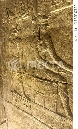 Beautiful bas-reliefs and ancient hieroglyphs from the Dendera Temple Complex, Qena, Egypt Beautiful bas-reliefs and ancient hieroglyphs from the Dendera Temple Complex, Qena, Egypt 138610335