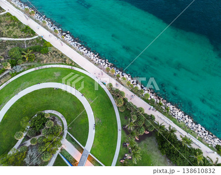 Skyline of Miami beach. Miami south beach aerial view. City architecture of lounge area. Cityscape of Miami, Florida. Architecture of city. City downtown with park. Coastline touristic city Skyline of Miami beach. Miami south beach aerial view. City architecture of lounge area. Cityscape of Miami, Florida. Architecture of city. City downtown with park. Coastline touristic city 138610832