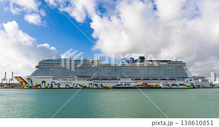 Miami, Florida, USA - November 03, 2024: Cruise ship vacation and travel at sea. Luxury liner. Norwegian encore. Cruise ship vacation. Cruise ship in summer vacation. Norwegian cruise line, NCL 138610851