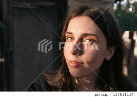 Natural beauty portrait of young woman in golden hour light 138611114