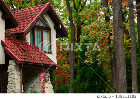 suburban cottage facade Europe village autumn aesthetic suburban cottage facade Europe village autumn aesthetic 138611192