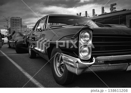Black and White Classic Pontiac Catalina Low Angle View 138611208