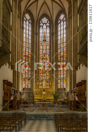 Cathedral of Saints Peter and Paul Brno interior showing stained glass and altar Cathedral of Saints Peter and Paul Brno interior showing stained glass and altar 138611617