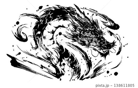 龍の墨絵イラスト 138611805