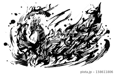 朱雀の墨絵イラスト 138611806