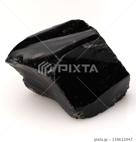 Polished Black Obsidian Volcanic Glass Stone with Smooth Reflective Surfaces and Sharp Conchoidal Fractures Polished Black Obsidian Volcanic Glass Stone with Smooth Reflective Surfaces and Sharp Conchoidal Fractures 138612047