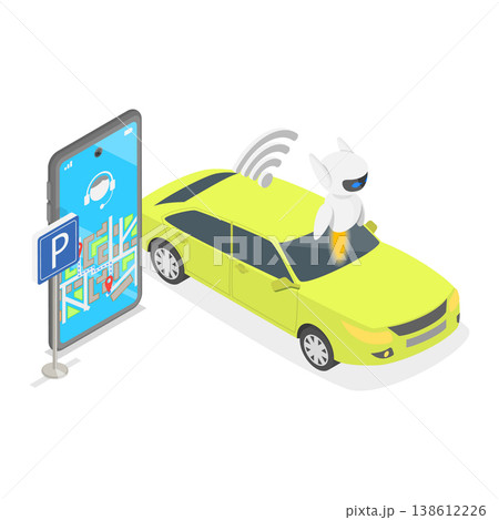 3D Isometric Flat Vector Illustration of Artificial Intelligence Tech, Set Of Vector Illustrations Depicting Abstract Concepts Of Autonomous Vehicle Technology. Item 1 138612226
