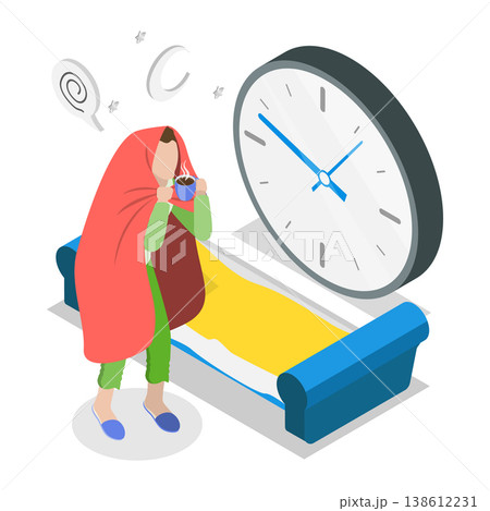 3D Isometric Flat Vector Illustration of Sleep Problems, Stress Management. Item 3 3D Isometric Flat Vector Illustration of Sleep Problems, Stress Management. Item 3 138612231