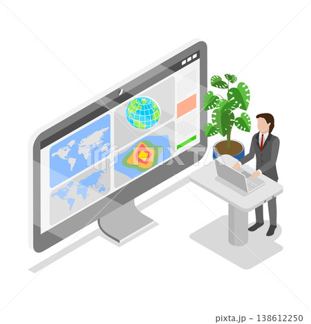 3D Isometric Flat Vector Illustration of Studying Data for Weather Forecasting, Meteorology Scenes. Item 3 138612250