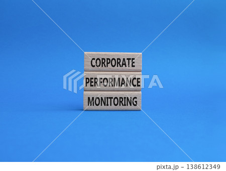 Corporate performance monitoring symbol. Concept word Corporate performance monitoring on wooden blocks. Beautiful blue background. Business and Corporate performance monitoring. Copy space Corporate performance monitoring symbol. Concept word Corporate performance monitoring on wooden blocks. Beautiful blue background. Business and Corporate performance monitoring. Copy space 138612349