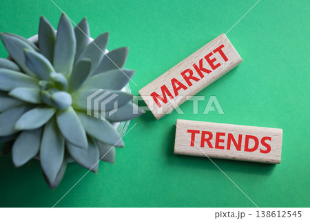 MARKET TRENDS symbol. Concept word MARKET TRENDS on wooden blocks. Beautiful green background with succulent plant. Business and MARKET TRENDS concept. Copy space MARKET TRENDS symbol. Concept word MARKET TRENDS on wooden blocks. Beautiful green background with succulent plant. Business and MARKET TRENDS concept. Copy space 138612545