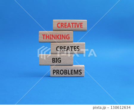 Creative Thinking symbol. Wooden blocks with words Creative Thinking Solves Big Problems. Beautiful blue background. Businessman hand. Business and Creative Thinking concept. Copy space Creative Thinking symbol. Wooden blocks with words Creative Thinking Solves Big Problems. Beautiful blue background. Businessman hand. Business and Creative Thinking concept. Copy space 138612634