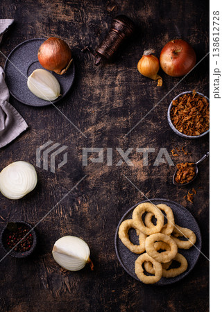 Dried onion and onin rings for frying Dried onion and onin rings for frying 138612728