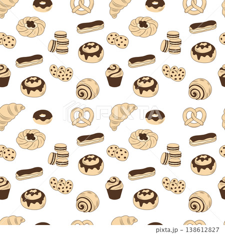 Bakery seamless pattern with assorted sweet pastry and cookies vector illustration. 138612827
