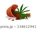 Broken ceramic pot with flower pot on the floor. Broken flower pot into pieces. 138612941