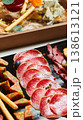 A multi-sensory charcuterie board featuring premium sliced salami, prosciutto 138613121