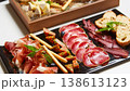 A multi-sensory charcuterie board featuring premium sliced salami, prosciutto 138613123