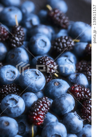 Detailed berry texture with blueberries and mulberries Detailed berry texture with blueberries and mulberries 138613157
