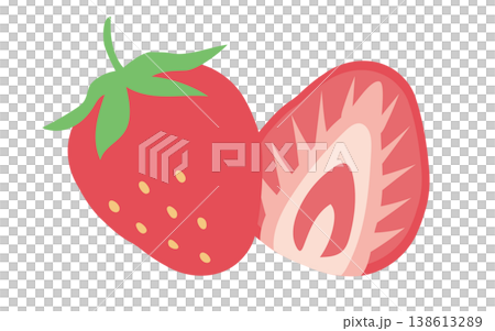 簡單可愛的草莓裝飾插圖：切片草莓，橫截面視圖。 138613289