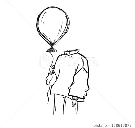 Minimalist line art of faceless person with balloon head, abstract identity concept. Concept of identity loss, emotions, mental health, individuality and surreal self expression Minimalist line art of faceless person with balloon head, abstract identity concept. Concept of identity loss, emotions, mental health, individuality and surreal self expression 138613875