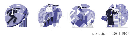 Searching opportunity concept set for web design. Collection with people looking new career directions, creating success strategy for achieving job goals and business vision. Vector illustration. Searching opportunity concept set for web design. Collection with people looking new career directions, creating success strategy for achieving job goals and business vision. Vector illustration. 138613905