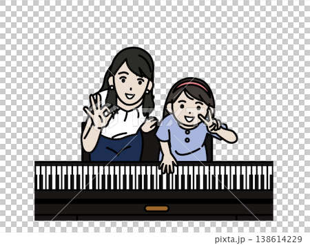 An illustration of a girl taking piano lessons from a teacher. An illustration of a girl taking piano lessons from a teacher. 138614229