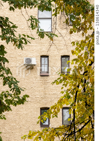 air conditioning on facade of building, air cooling in hot weather.  138614340