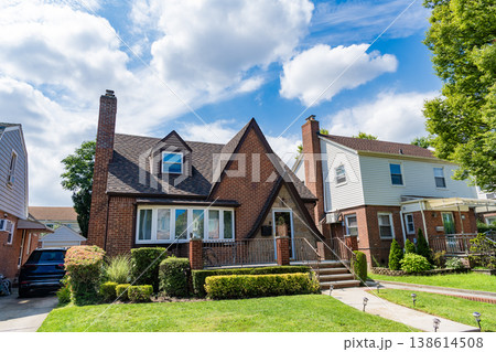 House insurance. Property in neighborhood. Residential neighborhood house in developed area. Property insurance and real estate. Suburban neighborhood. Private property house. Luxurious living House insurance. Property in neighborhood. Residential neighborhood house in developed area. Property insurance and real estate. Suburban neighborhood. Private property house. Luxurious living 138614508