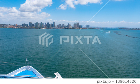 Bay with tranquil water At California In San Diego. Coast city. Aerial cityscape of bay with building and ocean. Skyline and cityscape. San Diego Bay. Bay with tranquil water At California In San Diego. Coast city. Aerial cityscape of bay with building and ocean. Skyline and cityscape. San Diego Bay. 138614520