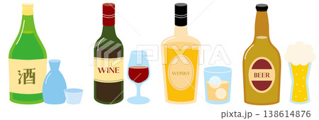 いろんなお酒の瓶のイラストセット いろんなお酒の瓶のイラストセット 138614876