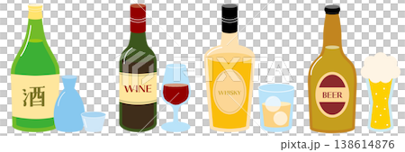 いろんなお酒の瓶のイラストセット いろんなお酒の瓶のイラストセット 138614876