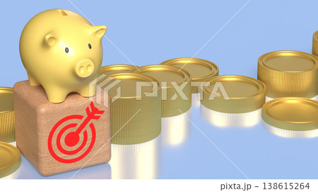 Golden Piggy Bank on Growth Coins Financial Investment Concept 3d render. 138615264
