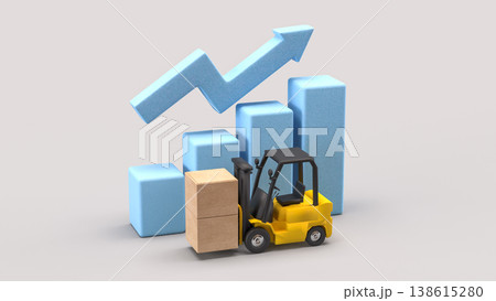 Logistics Growth Concept With Forklift And Rising Chart 3d render. Logistics Growth Concept With Forklift And Rising Chart 3d render. 138615280