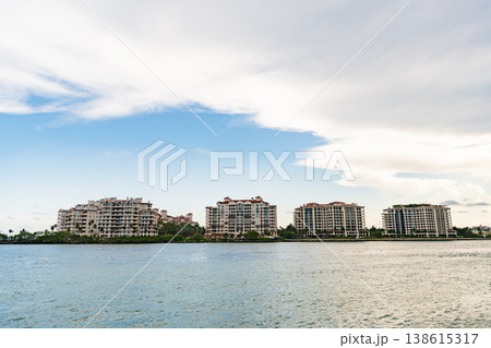 Residential building waterfront architecture in Miami Fisher island, luxury life Residential building waterfront architecture in Miami Fisher island, luxury life 138615317