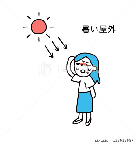 暑すぎる屋外で熱中症になりそうな女性のイラスト 138615687