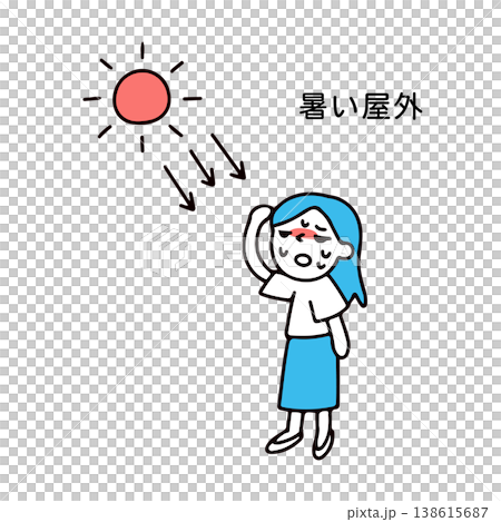 暑すぎる屋外で熱中症になりそうな女性のイラスト 138615687