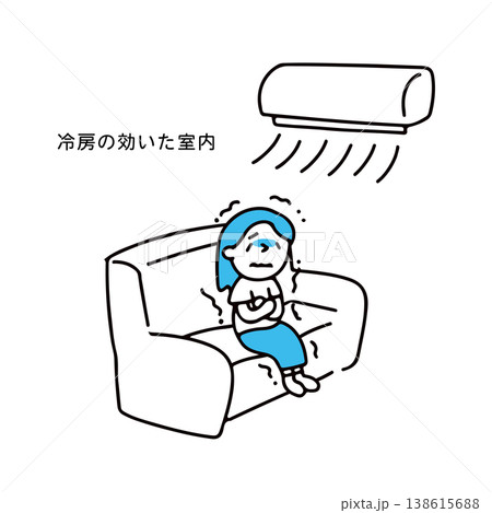 冷房が効きすぎて体が冷えている女性のイラスト 138615688