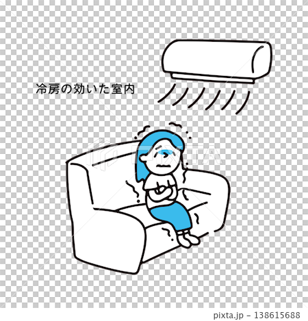 An illustration of a woman whose body is cold because the air conditioning is turned up too high. An illustration of a woman whose body is cold because the air conditioning is turned up too high. 138615688