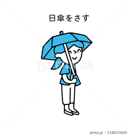 熱中症対策で日傘をさす女性のイラスト 熱中症対策で日傘をさす女性のイラスト 138615689