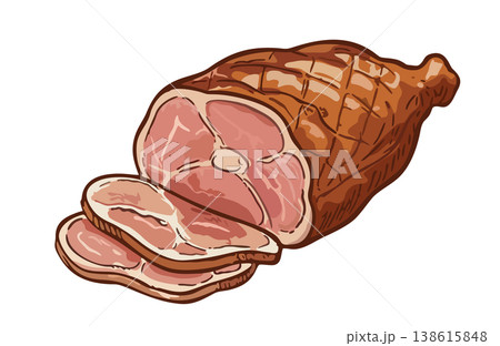 Sliced ham. Vector isolated illustration 138615848