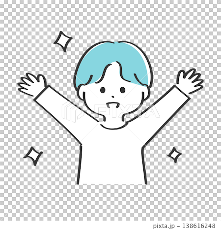 バンザイをする若い男性｜シンプルで使いやすいイラスト 138616248