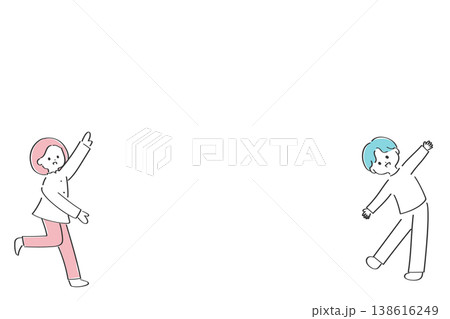 両手を広げてアピールをする若い男女のフレーム｜シンプルで使いやすいイラスト 138616249